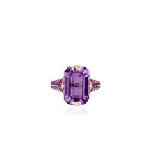 Rain Forest Emerald Cut Amethyst & Pink Sapphire Ring