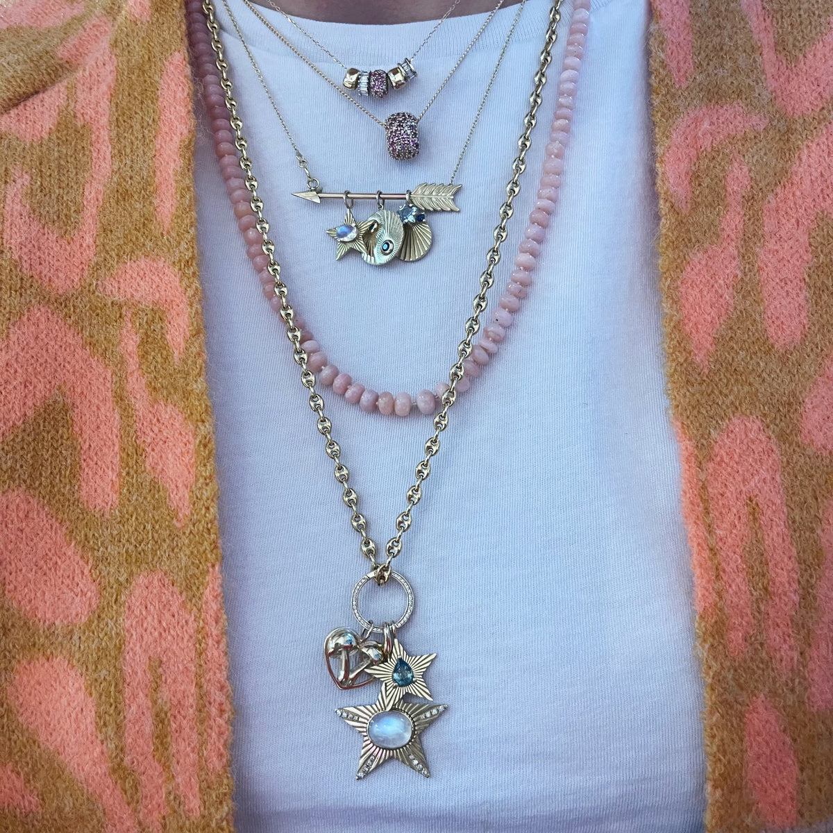 Pink Ombre Carved Stone Beaded Necklace