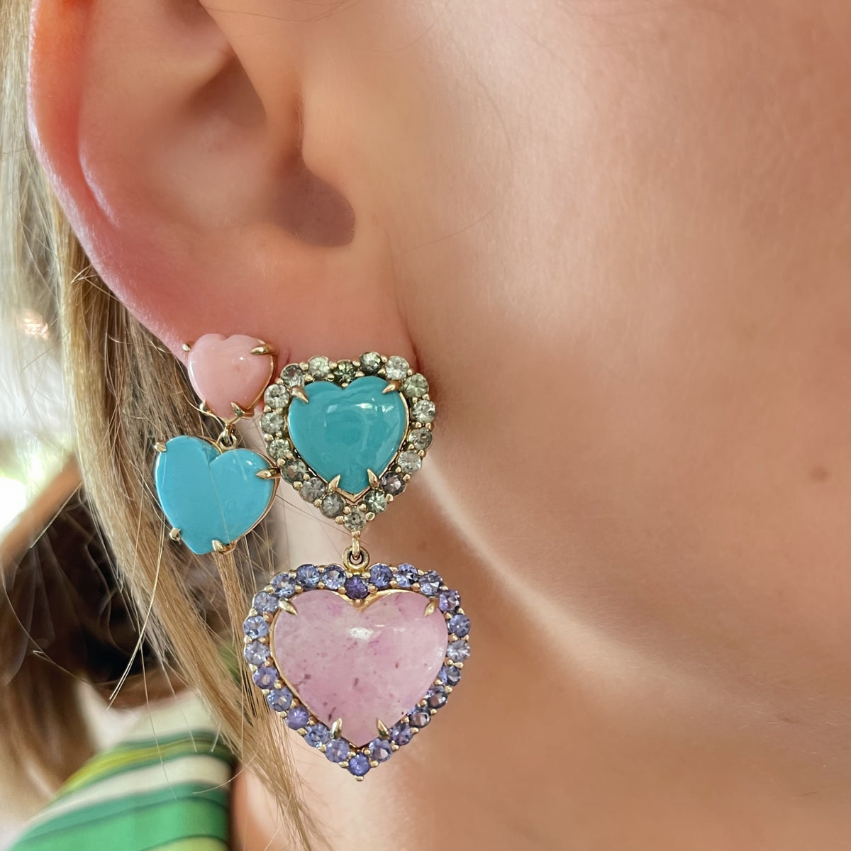 One of a Kind Double Heart Dolly Drop Earrings