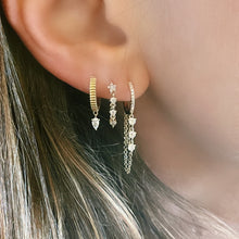 Triple Diamond Chain Drop Huggie Hoop Earrings