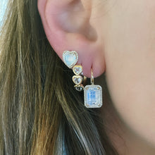 Sparkling Moonstone Heart Stud Earrings with Diamond Frame