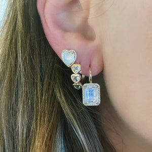 Sparkling Moonstone Heart Stud Earrings with Diamond Frame
