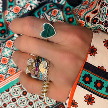 Malachite Heart with Diamond Frame Ring