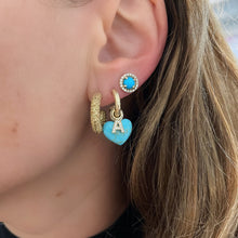Round Turquoise Stud Earrings with Diamond Frame