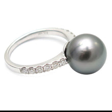 Tahitian or Australian Pearl on Diamond Band Stacking Ring