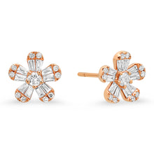 gold baguette flower studs