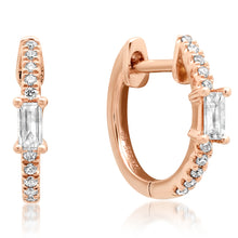 Single Baguette & Diamond Huggie Hoop Earrings