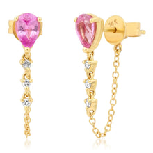 Pear Shape Gemstone Studs with Diamond Wrapped Chain