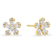 gold baguette flower studs