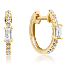 Single Baguette & Diamond Huggie Hoop Earrings