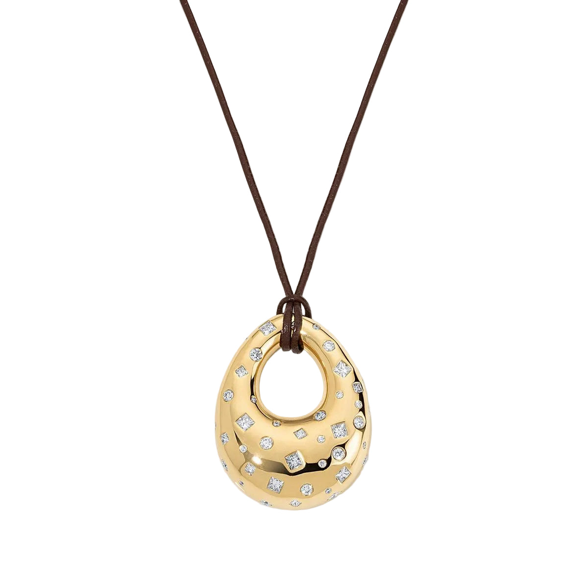 Large Teardrop Diamond Confetti Disc Pendant Necklace