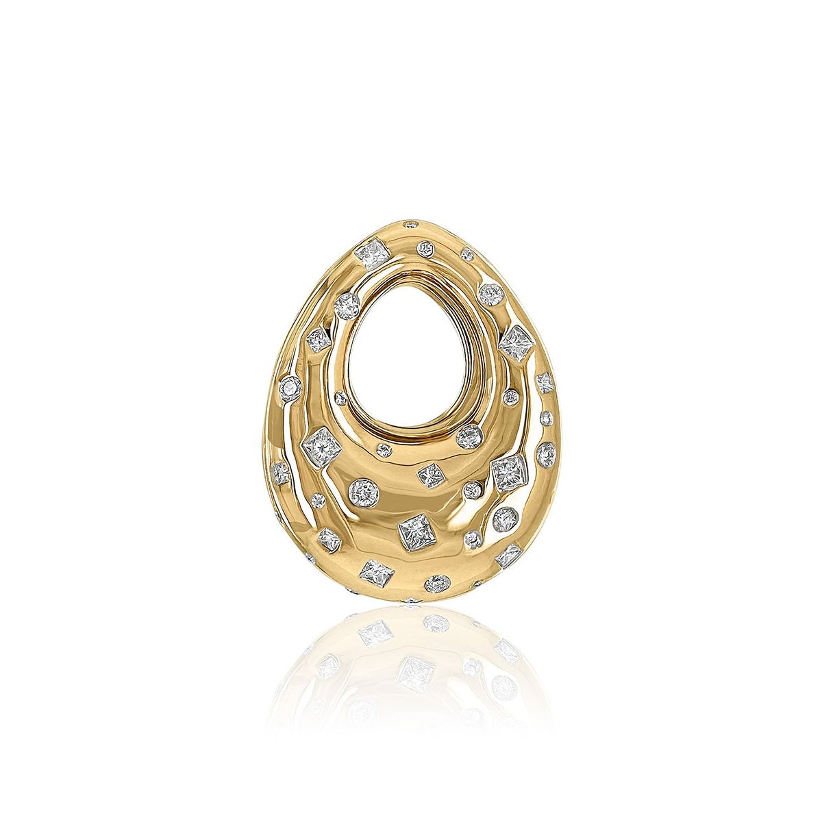 Large Teardrop Diamond Confetti Disc Pendant Necklace 