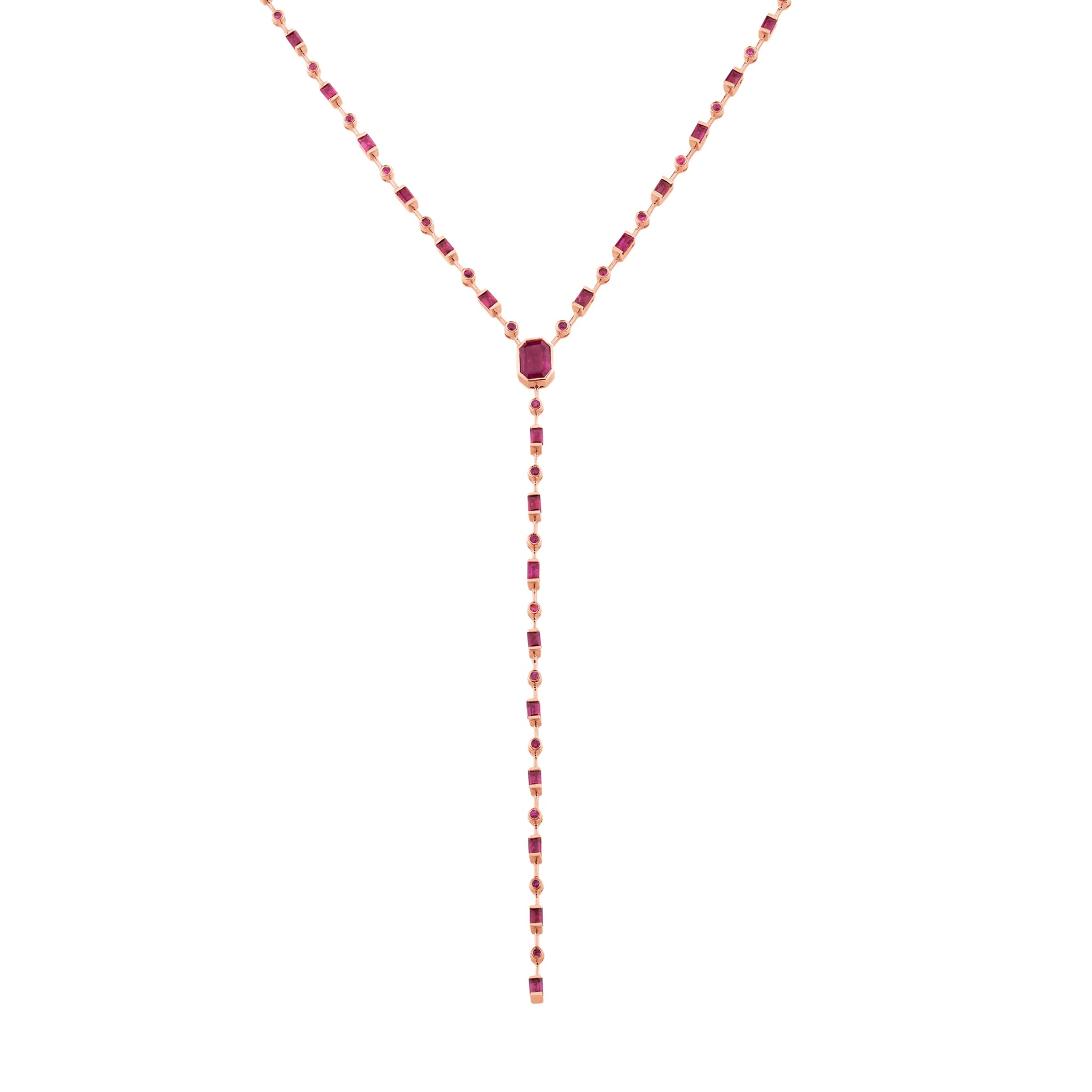 Mixed Ruby Y Station Necklace