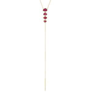 Organic Shape Ruby & Diamond Drop Lariat Necklace