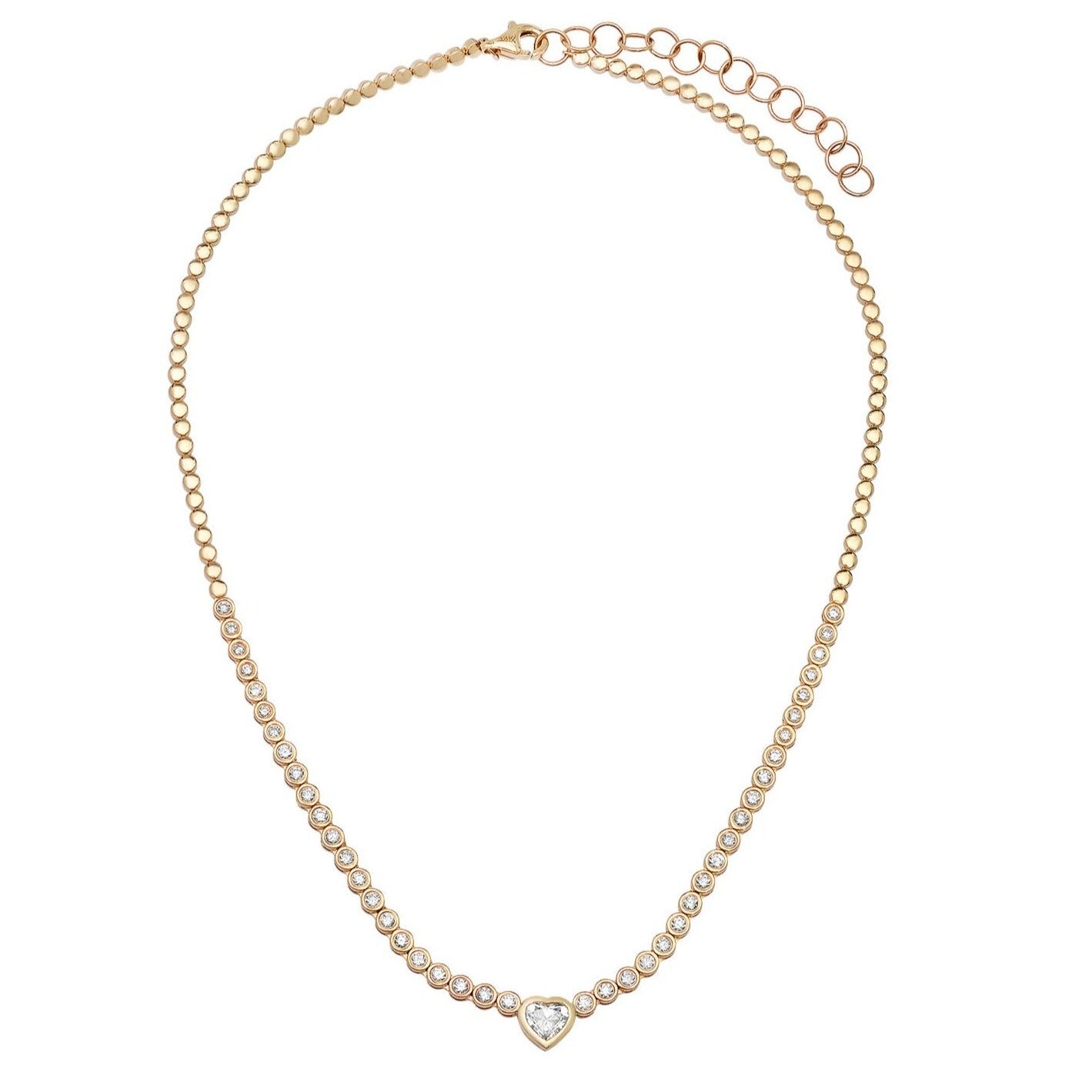 Diamond Bezel Heart & Rounds Collar Necklace
