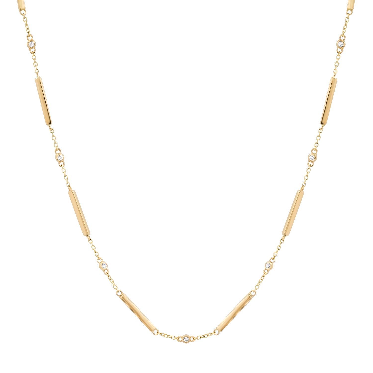 Gold Bar & Diamond Bezel Necklace