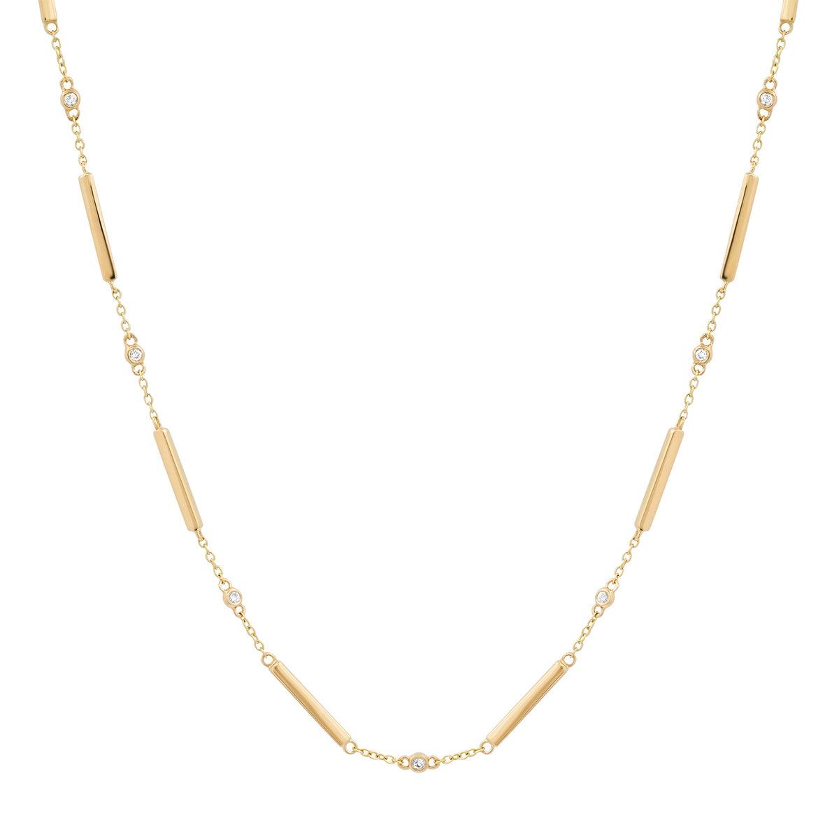 Gold Bar & Diamond Bezel Necklace