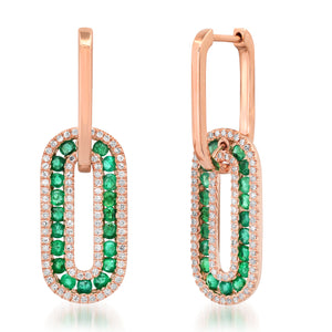 Emerald & Diamond Deco Drop Earrings