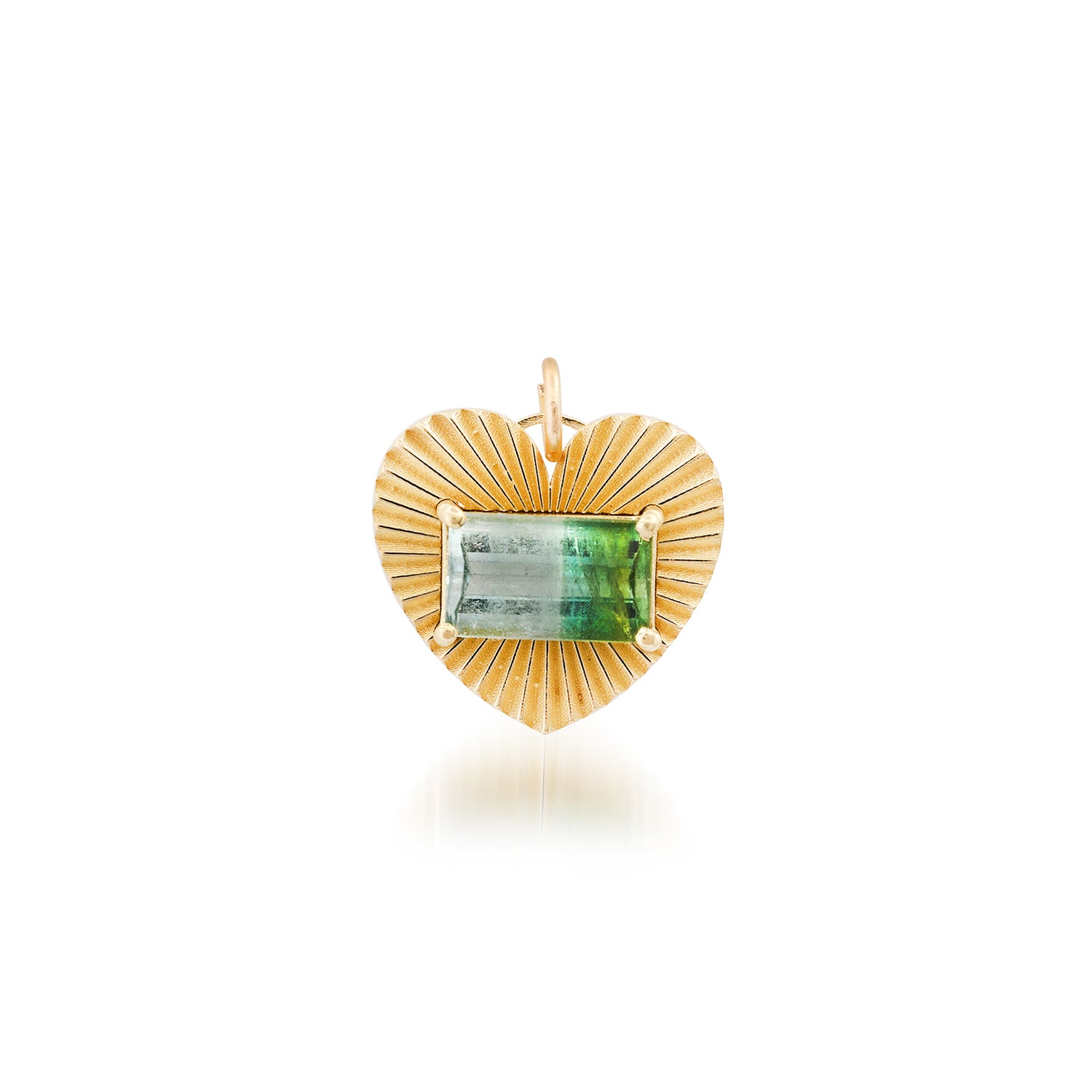 Bicolor Emerald Cut Tourmaline Fluted Love Light Heart Charm