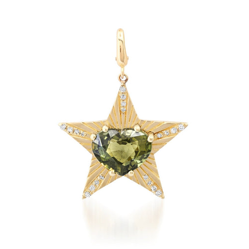 Green Tourmaline & Diamond Fluted Star Pendant