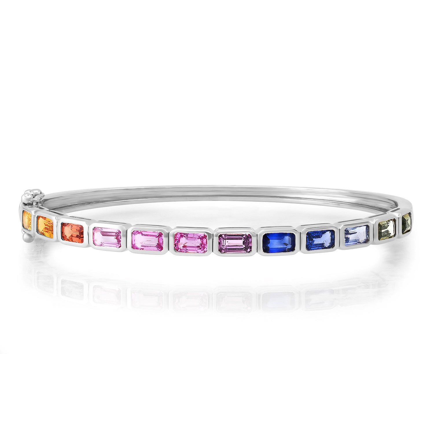 Emerald Cut Bezel Set Rainbow Sapphire Bangle Bracelet