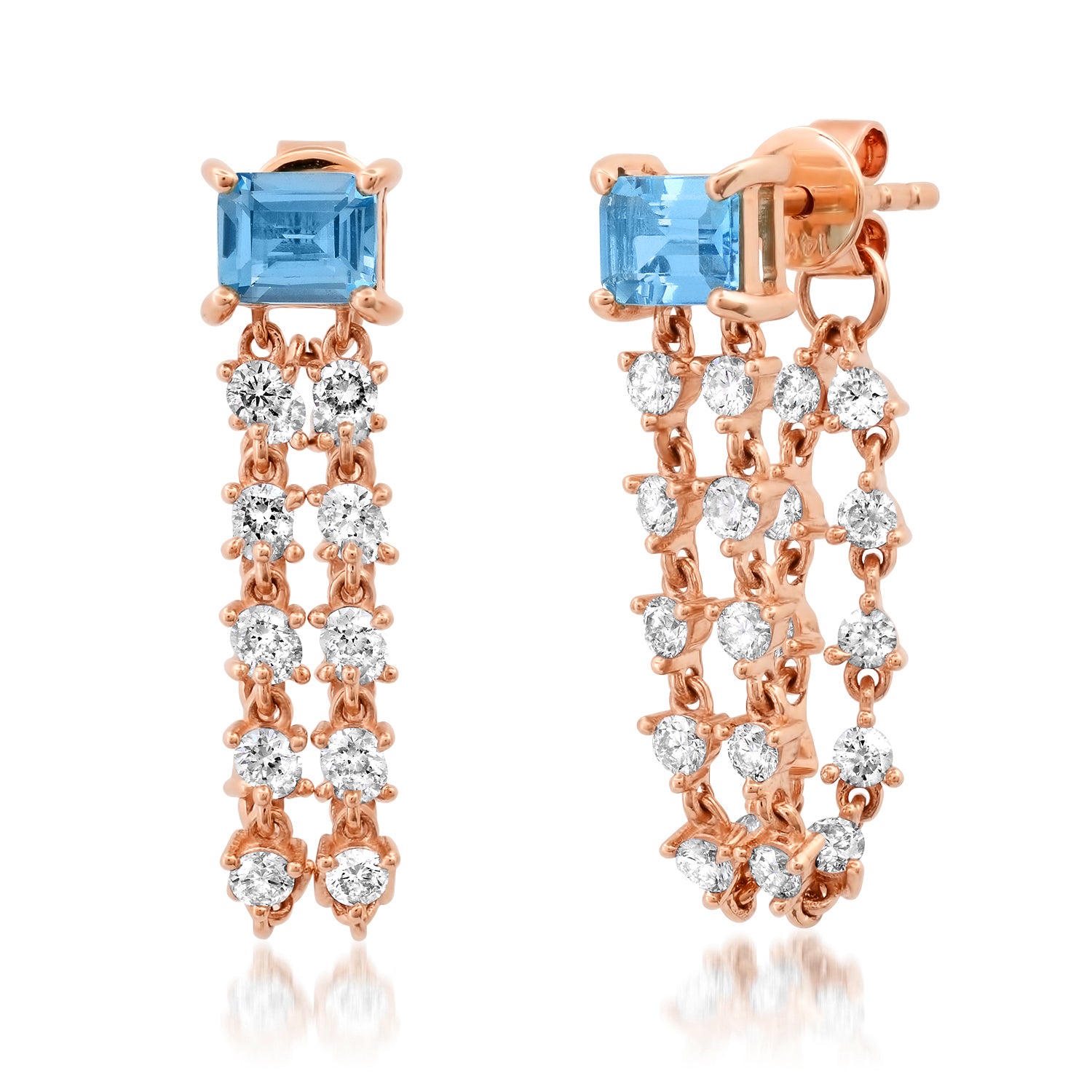 The Rocky Amethyst or Emerald or Blue Topaz & Diamond Chain Wrap Earrings