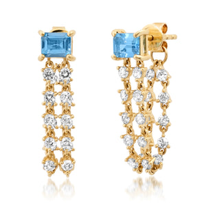 The Rocky Amethyst or Emerald or Blue Topaz & Diamond Chain Wrap Earrings