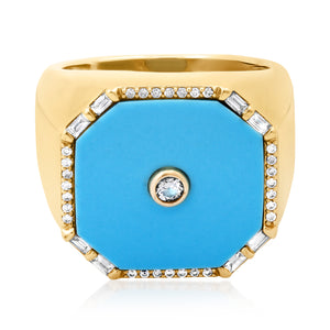 Mother of Pearl or Turquoise & Diamond Elevated Signet Ring
