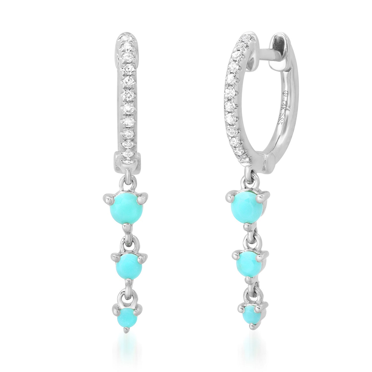 Turquoise & Diamond Shimmy & Drop Huggie Earrings