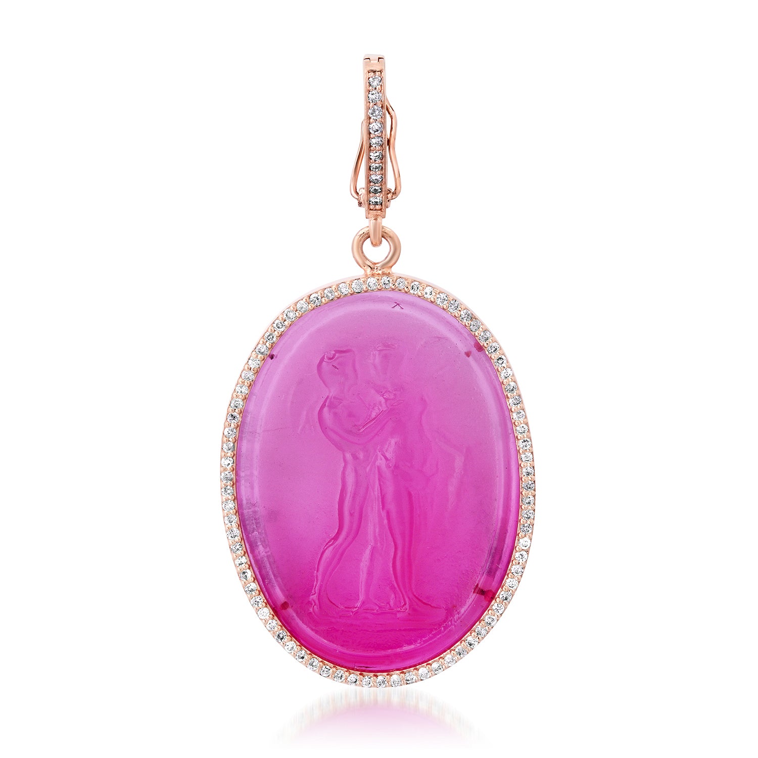 One of a Kind Murano Glass Eros & Psyche Cameo with Diamond Frame