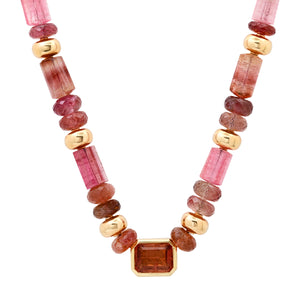 One of a Kind Emerald Cut Pink Tourmaline Necklace