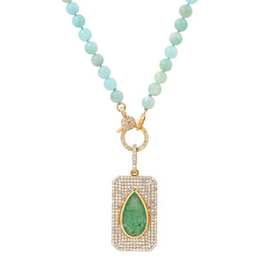 One of a Kind Green Quarts & Aquaprase Pendant Necklace