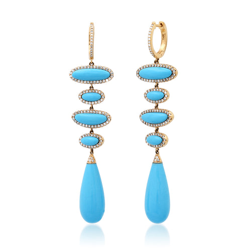 One of a Kind Turquoise Drop Earrings with Diamond Frame