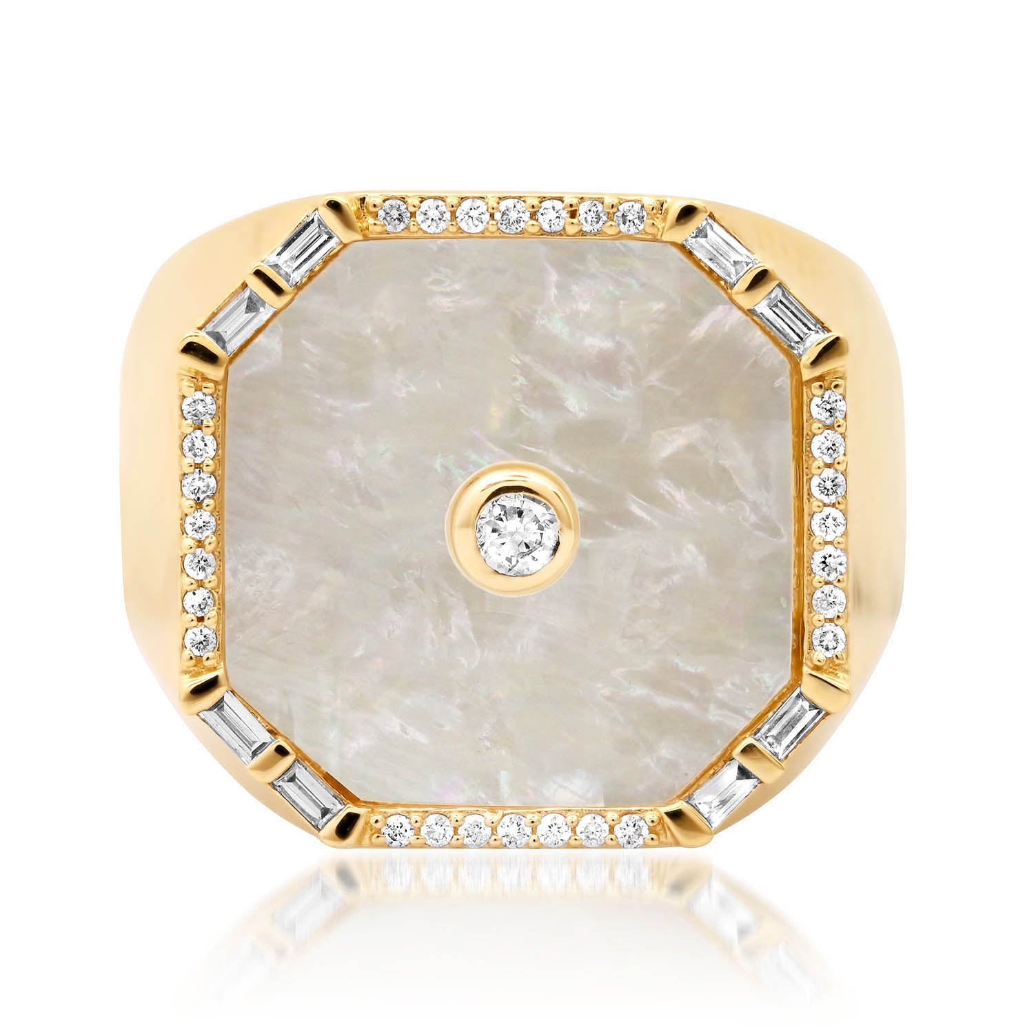 Mother of Pearl or Turquoise & Diamond Elevated Signet Ring