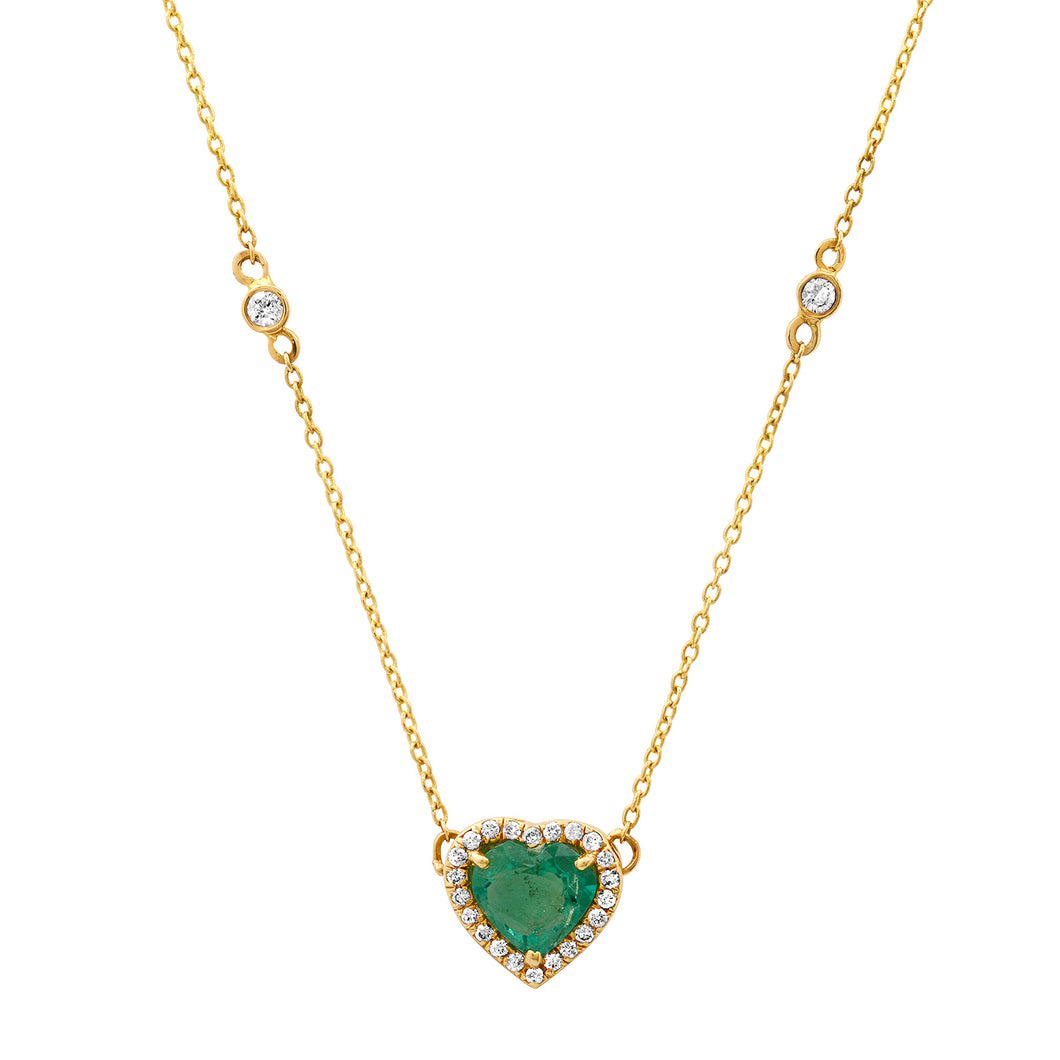 Emerald Heart with Diamond Halo Necklace