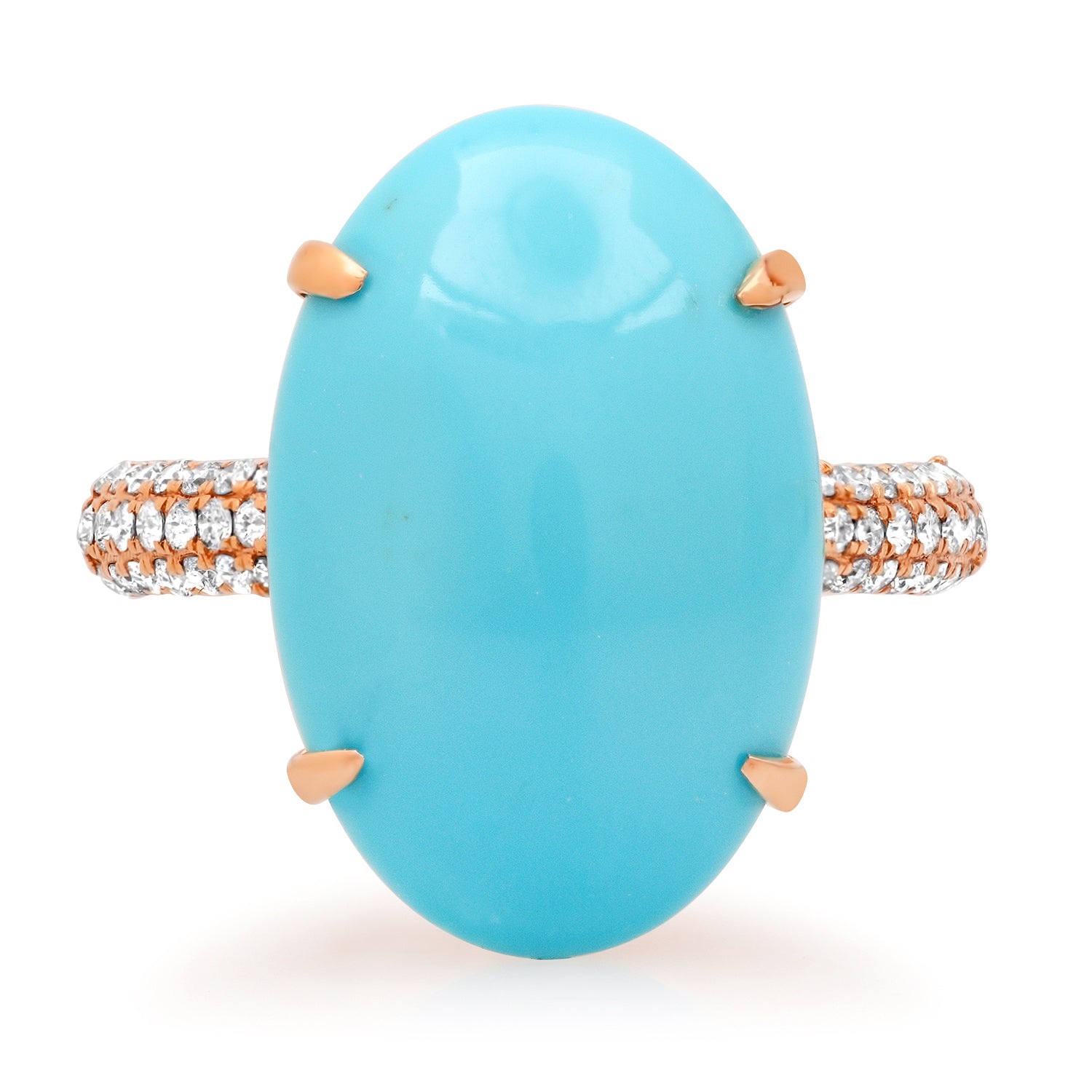 Oval Turquoise on Pave Diamond Band Ring