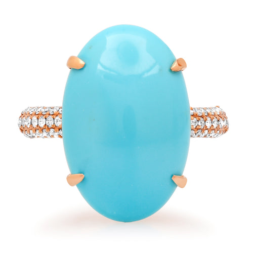 Oval Turquoise on Pave Diamond Band Ring