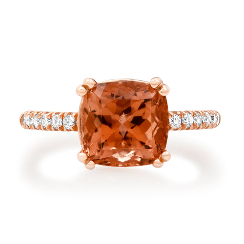 Warm & Toasty Cushion Cut Tourmaline on Diamond Band Ring