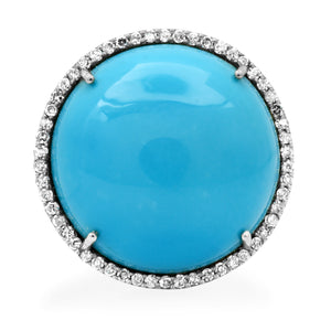 Medium Round Turquoise with Diamond Border Ring