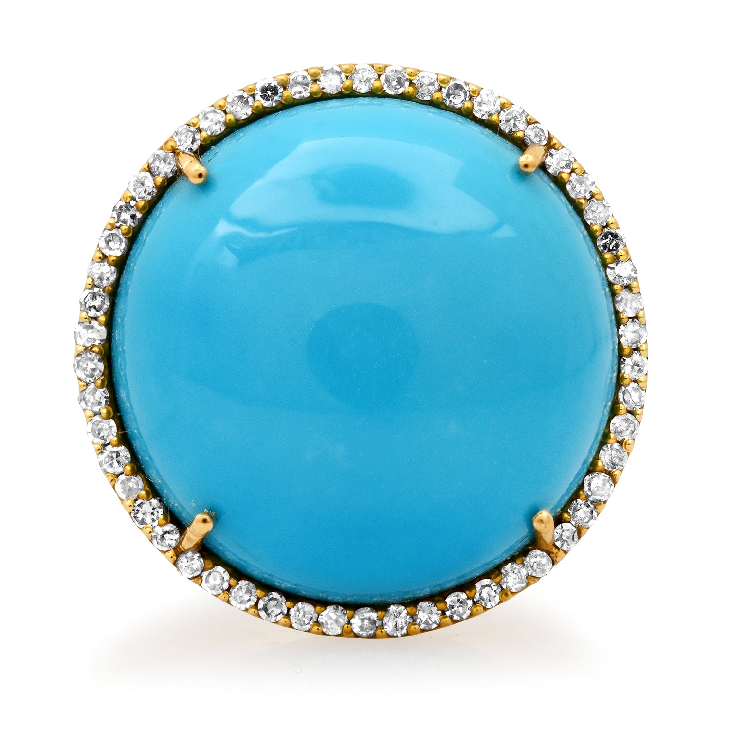 Medium Round Turquoise with Diamond Border Ring
