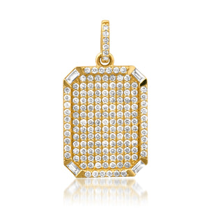 Full Pave Diamond Rectangular Plaque Charm with Baguette Accents