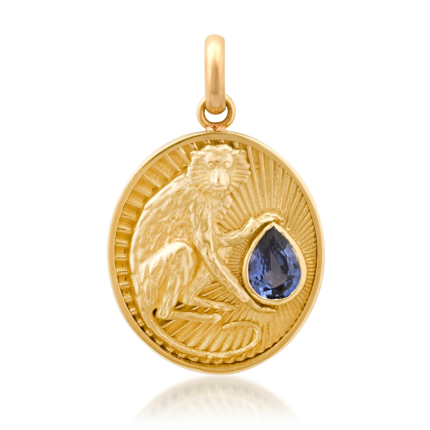 Light Guardian Monkey with Pear Shaped Sapphire Charm