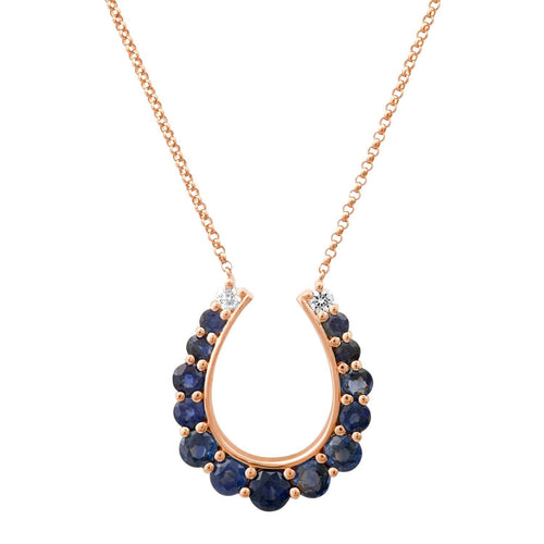 Blue Sapphire & Diamond Lucky Horseshoe Necklace