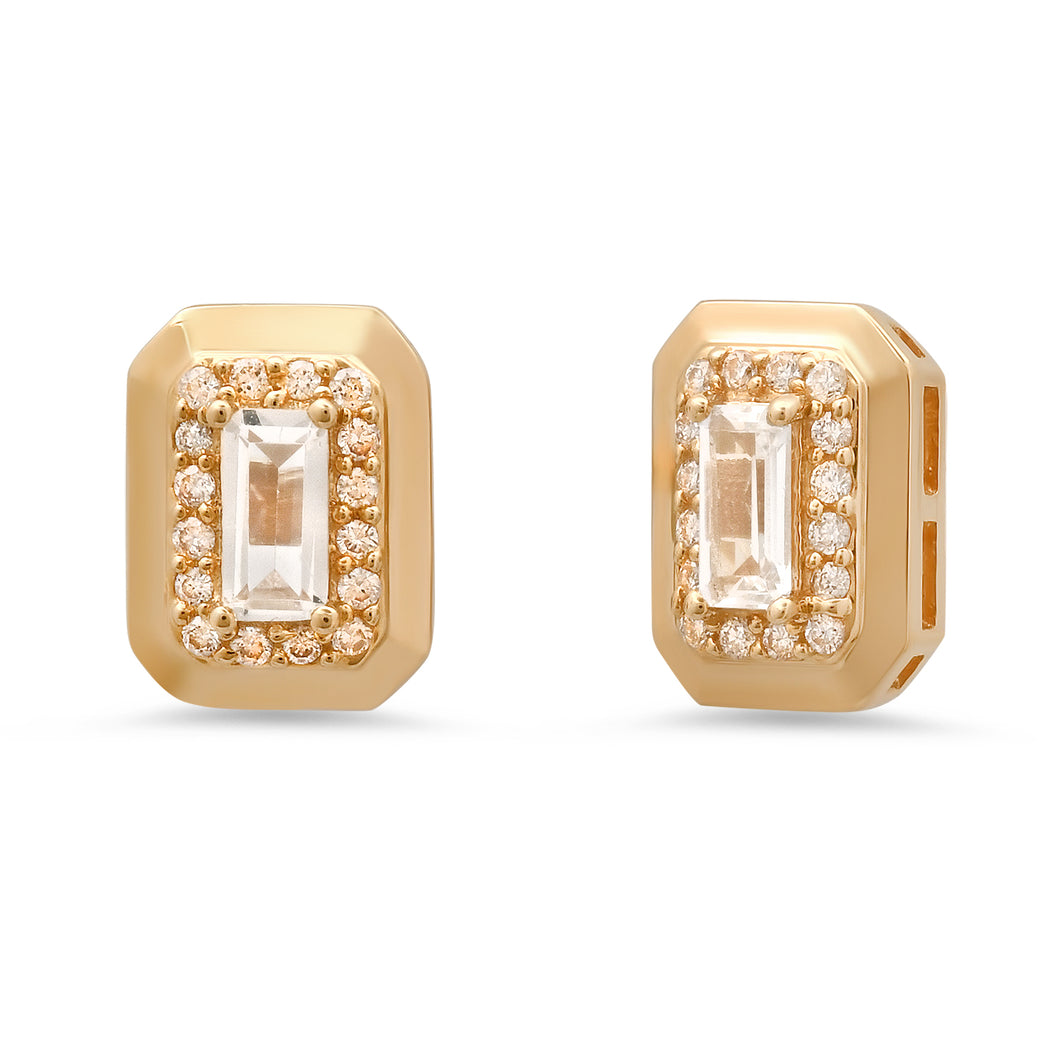 Emerald Cut Topaz & Diamond Pave Stud Earrings