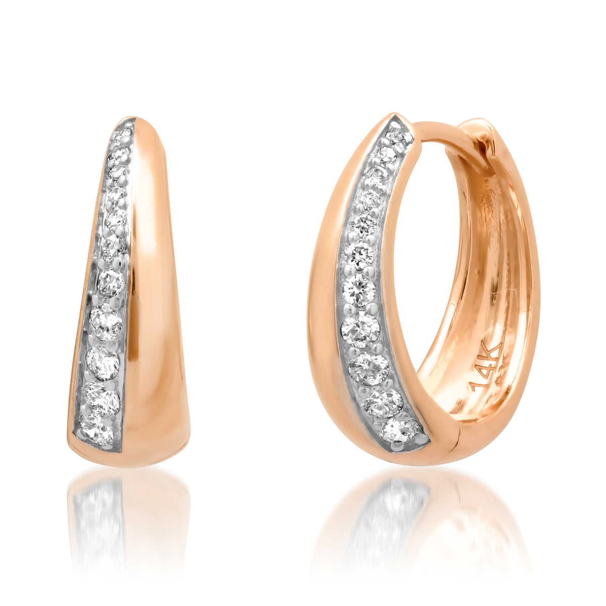 Split Diamond & High Polish Gold Huggie Hoop