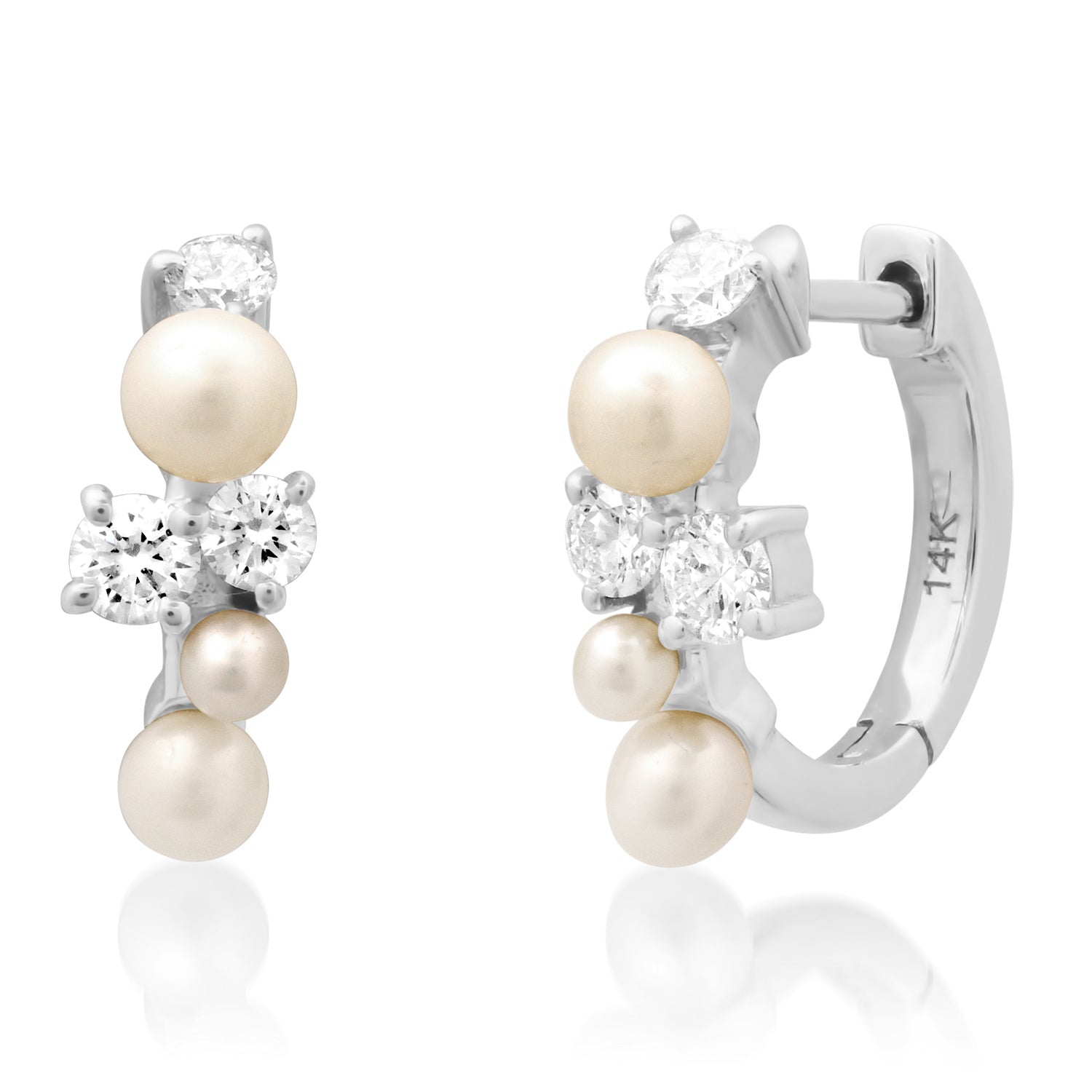 Pearl & Diamond Cluster Huggie Earrings