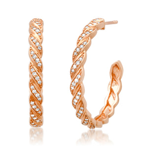 Gold & Diamond Braided 1" Hoop Earrings
