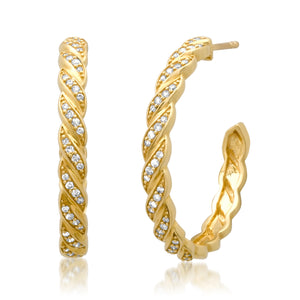 Gold & Diamond Braided 1" Hoop Earrings