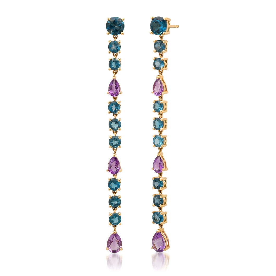 Mixed Shape Amethyst & Blue Topaz Shoulder Duster Drop Earrings