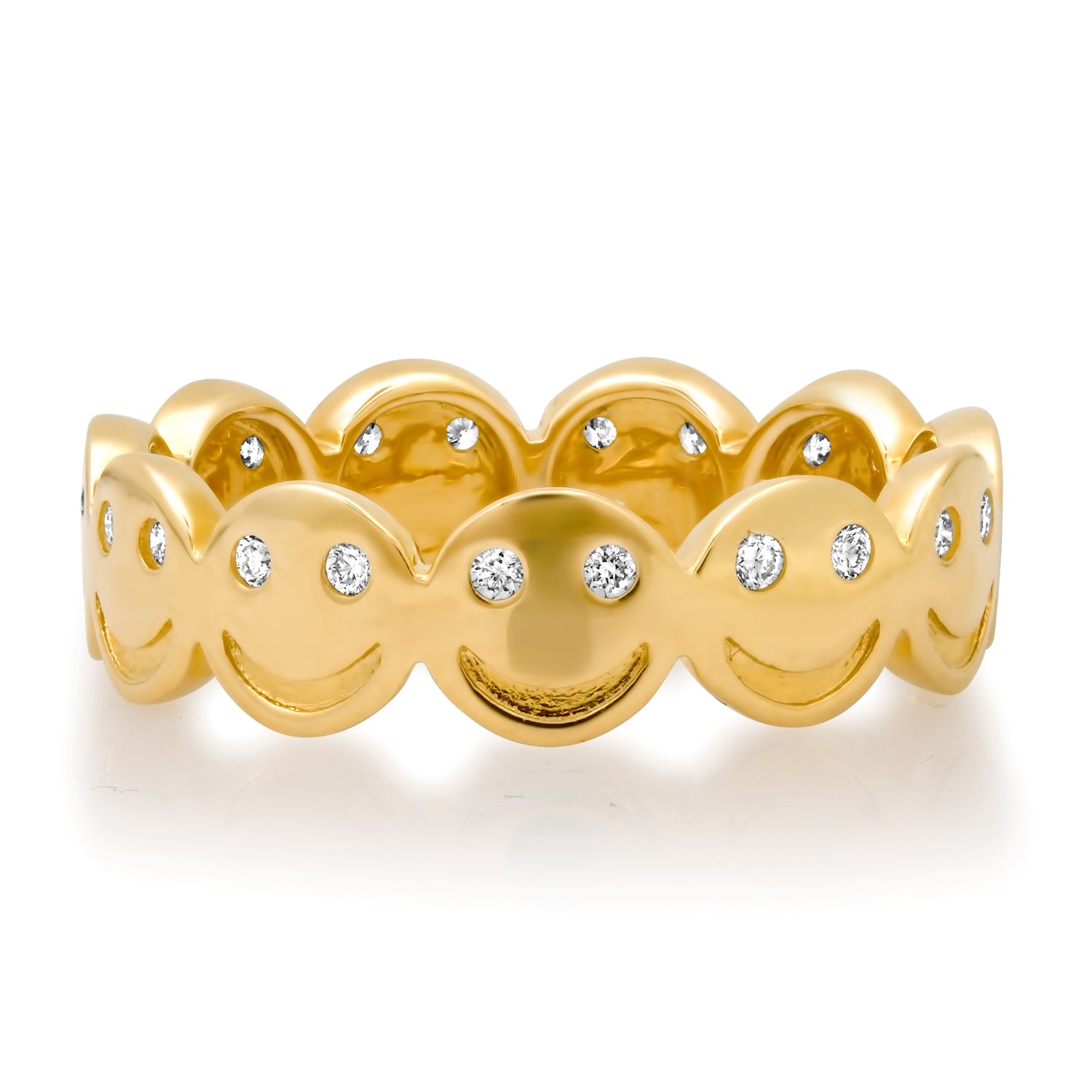Gold & Diamond Smiley Face Eternity Band Ring